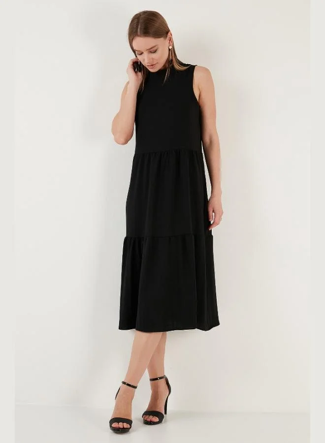 ليلا Lela Crew Neck Straight Cut Woven Midi Dress Women's Dress 6525024